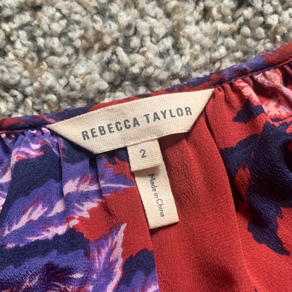 Rebecca Taylor 100% Silk Red and Purple Floral Blouse - Picture 2 of 4